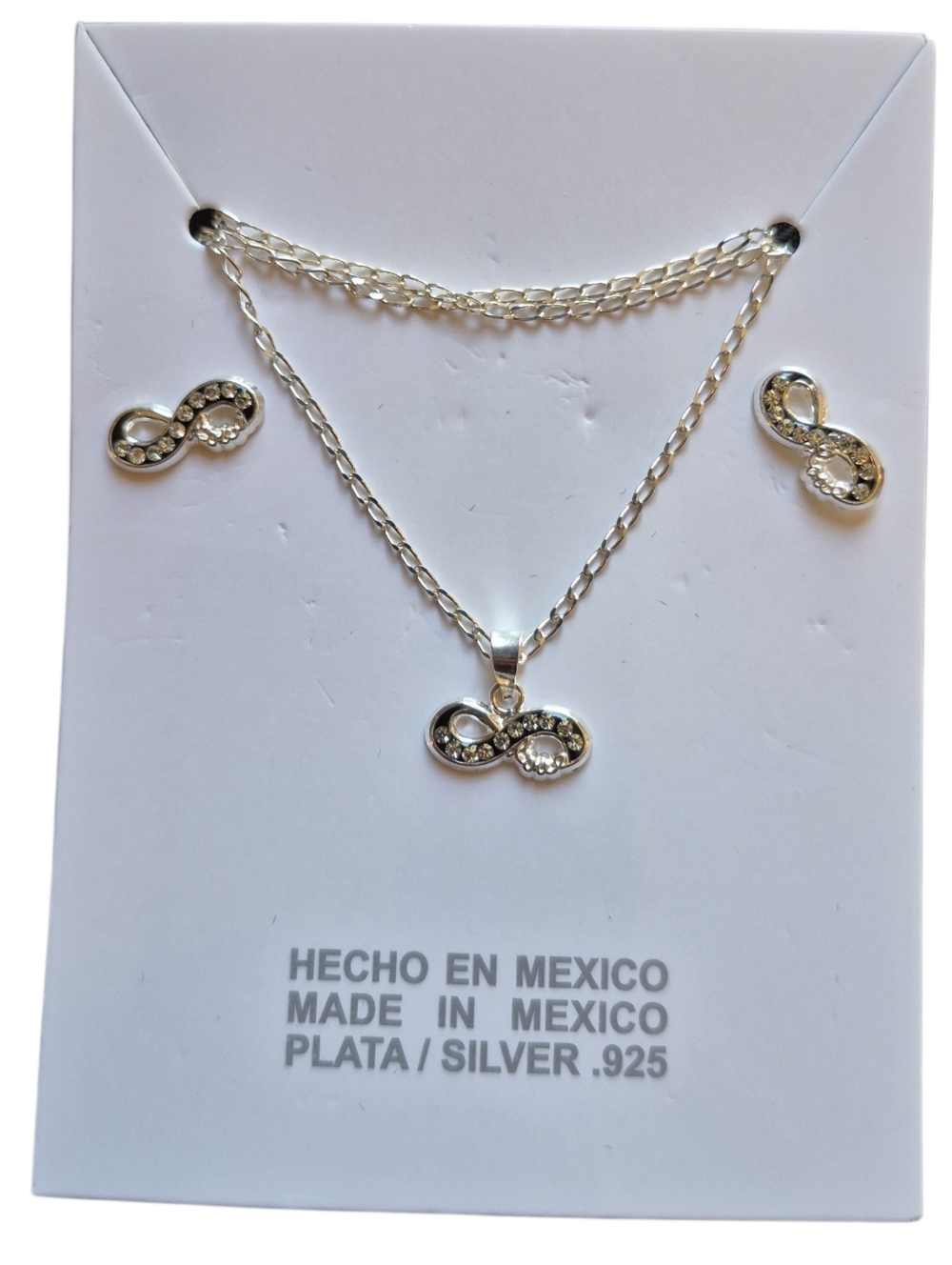 925 Sterling Silver Infinity Necklace and Earrings Set - Silver